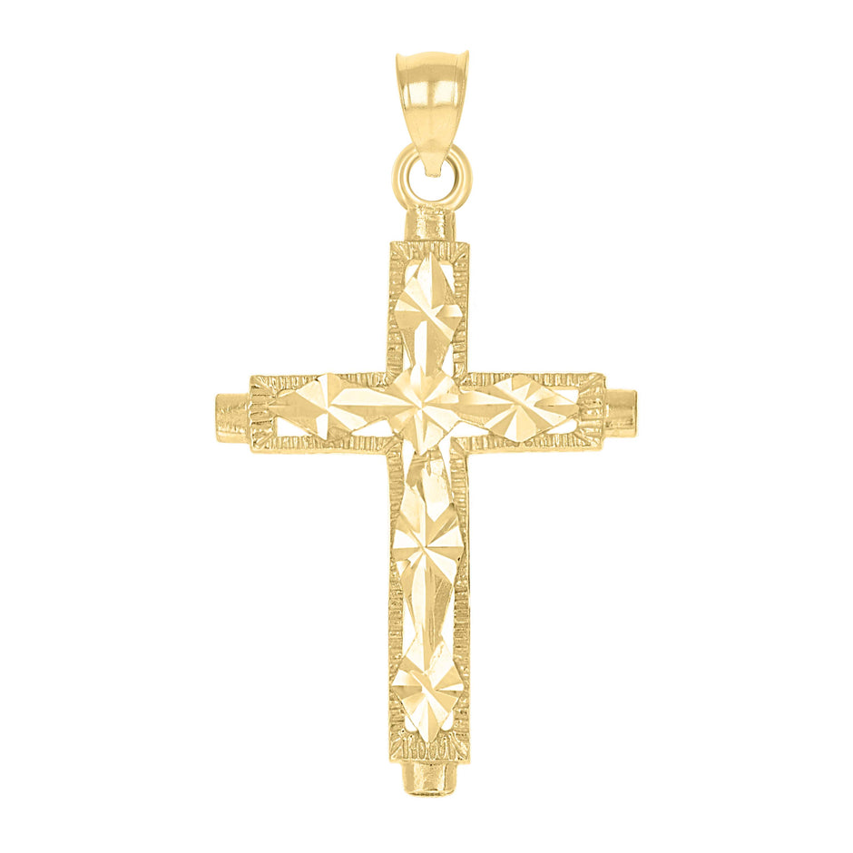 10kt Yellow Gold Mens Women Textured Diamond-Cut Cross Religious Charm Pendant