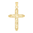 10kt Yellow Gold Mens Women Textured Diamond-Cut Cross Religious Charm Pendant
