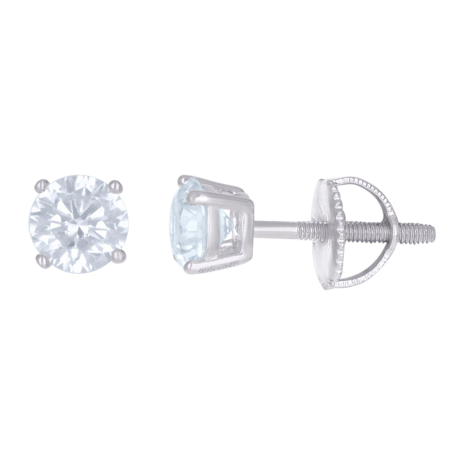 14Kt White Gold Womens 5mm 1.00ct Moissanite Stud Earrings