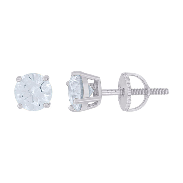 14Kt White Gold Womens 6mm 1.60ct Moissanite Stud Earrings