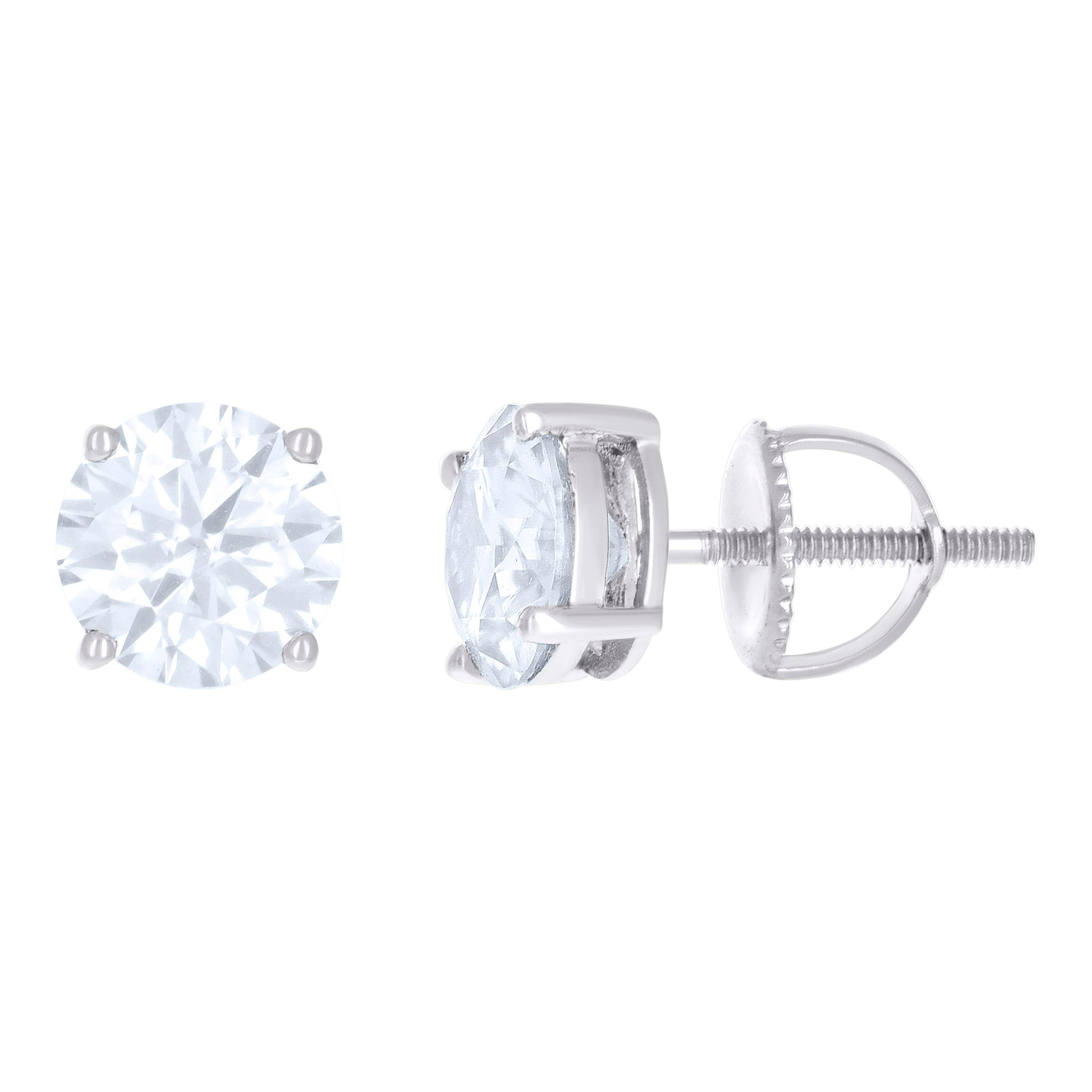 14Kt White Gold Womens 7mm 2.40ct Moissanite Stud Earrings