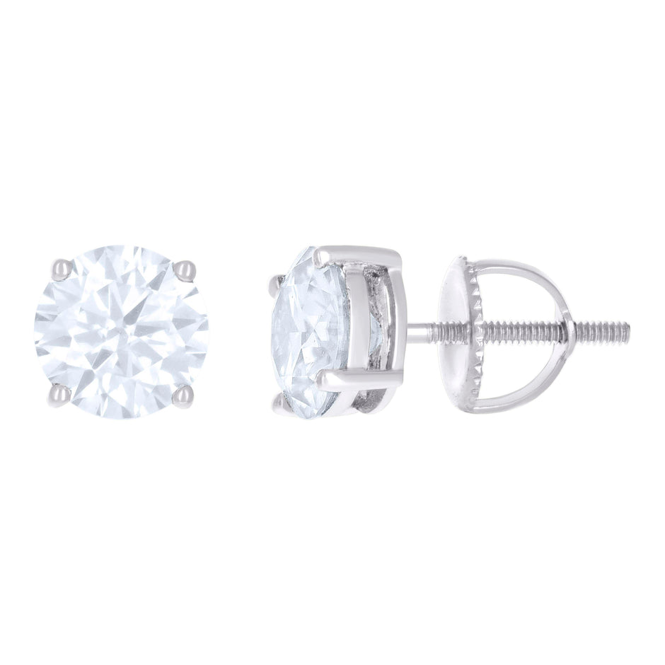 14Kt White Gold Womens 7mm 2.40ct Moissanite Stud Earrings