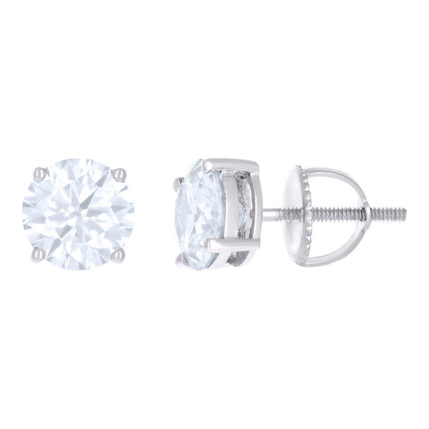 925 Sterling Silver Womens 2.40ct Moissanite 7mm Stud Earrings Screw Back