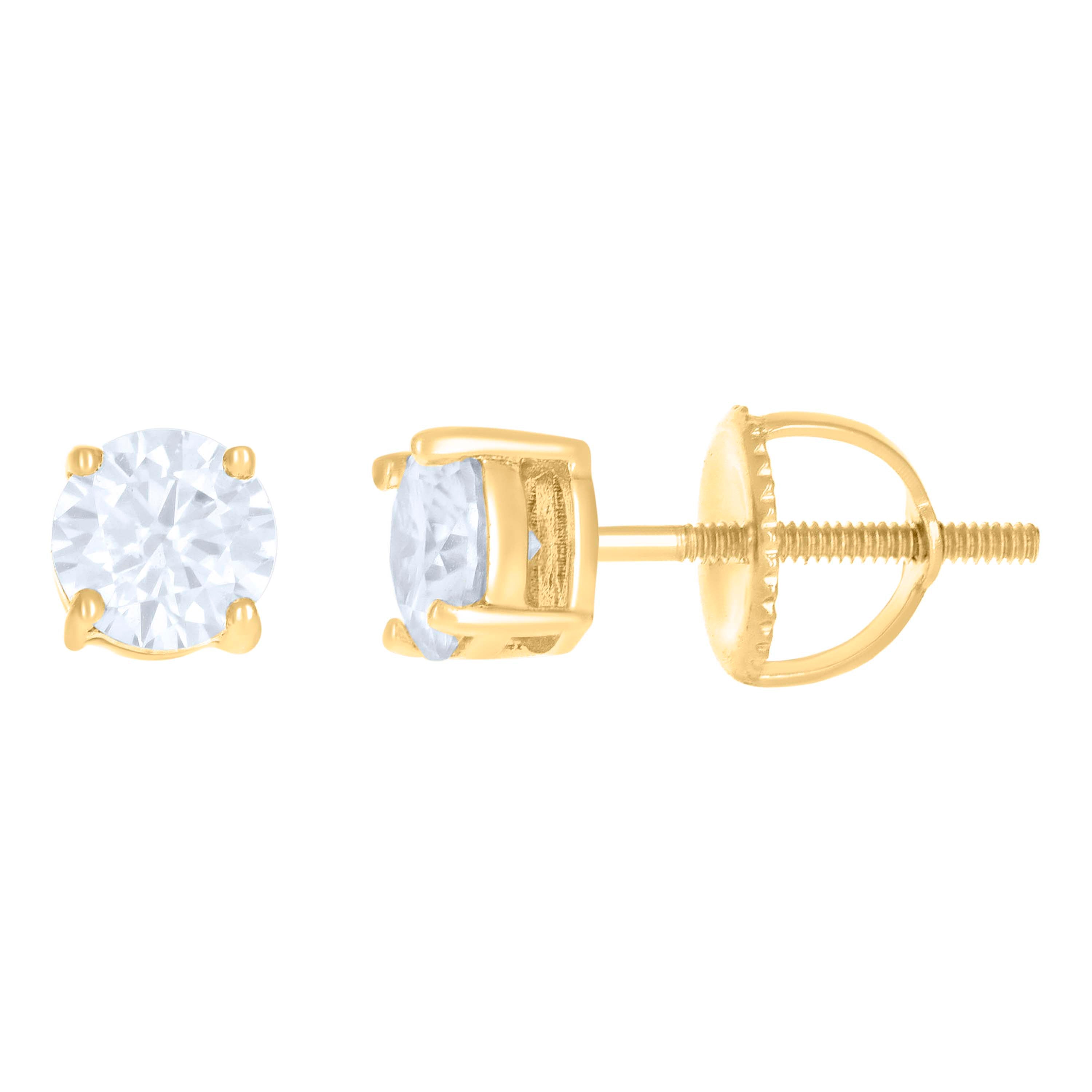 925 Sterling Silver Yellow-tone Womens 1.00ct Moissanite 5mm Stud Earrings Screw Back