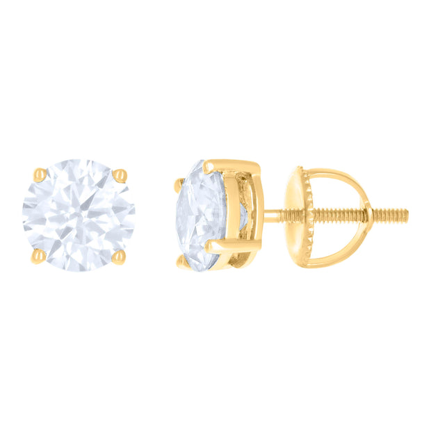 925 Sterling Silver Yellow-tone Womens 2.40ct Moissanite 7mm Stud Earrings Screw Back