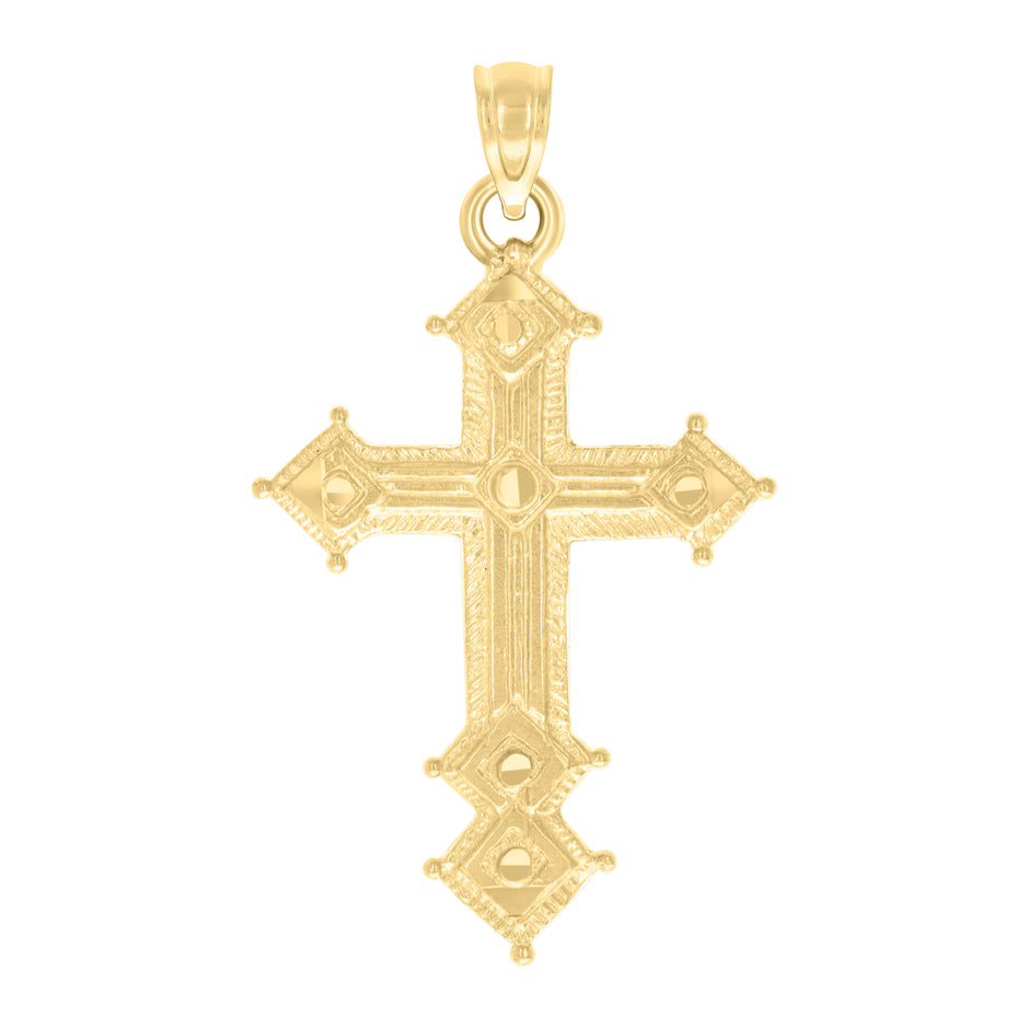 10kt Yellow Gold Mens Women Textured Cross Religious Charm Pendant