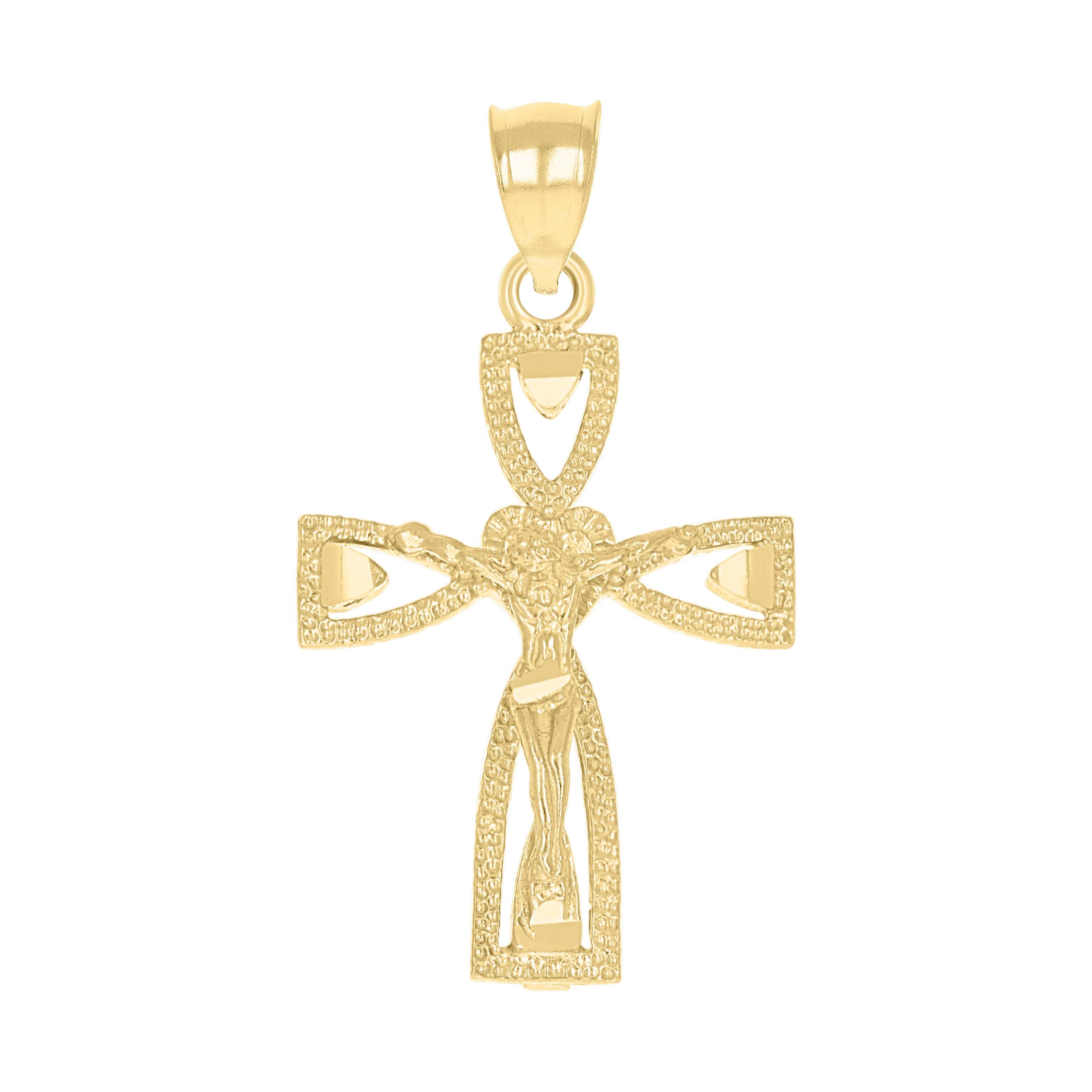 10kt Yellow Gold Womens Mens Unisex Jesus Crucifix Cross Heart Religious Charm Pendant