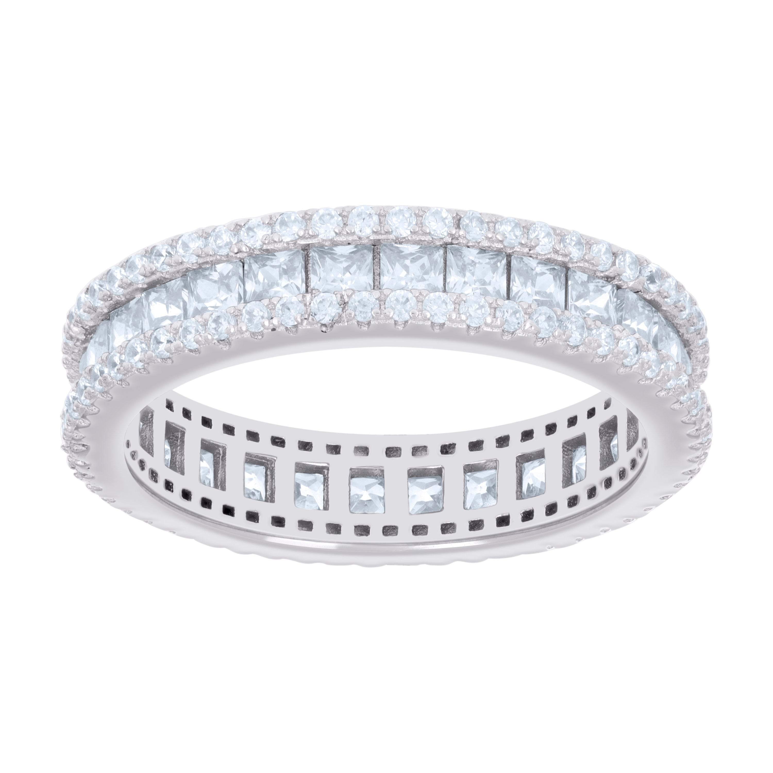 925 Sterling Silver Womens Princess-cut Round Cubic-Zirconia Eternity Wedding Band Ring Size 8 - SLV-128548