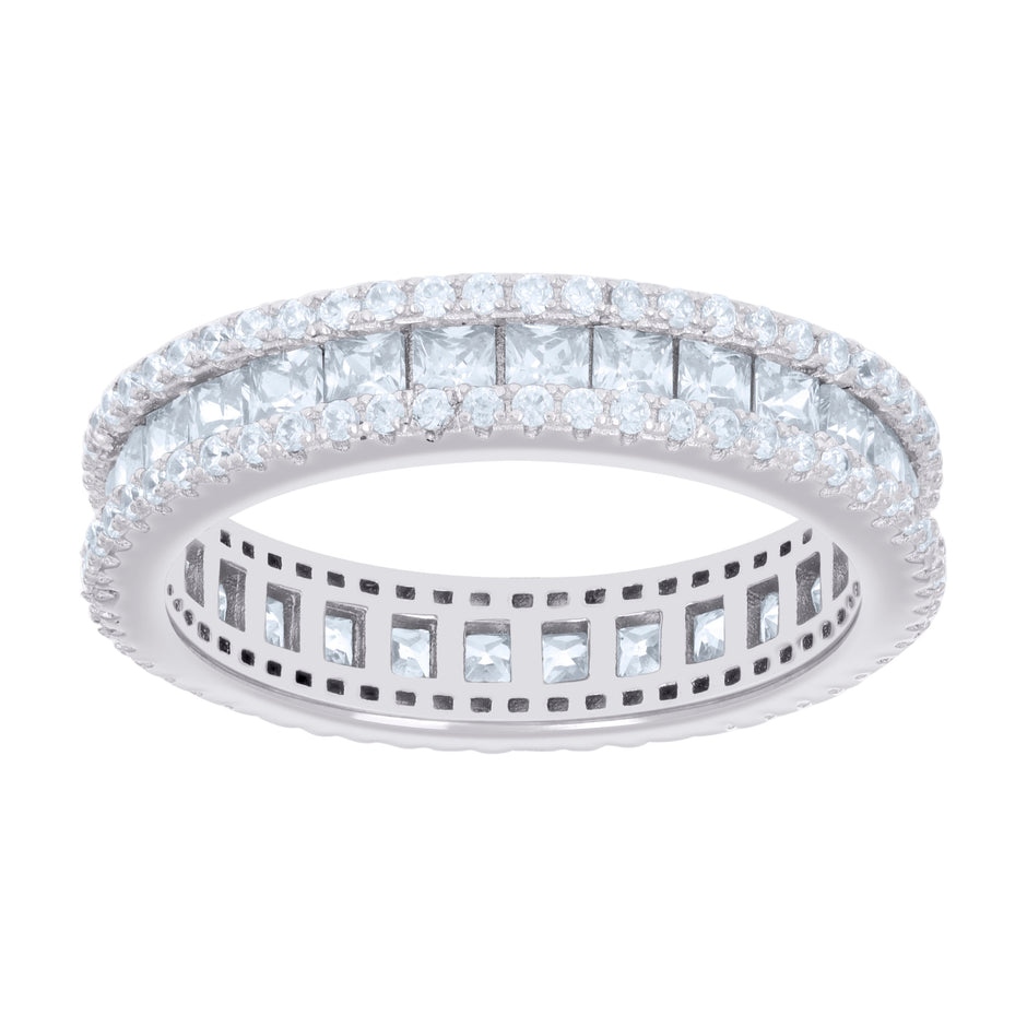 925 Sterling Silver Womens Princess-cut Round Cubic-Zirconia Eternity Wedding Band Ring Size 10 - SLV-128550