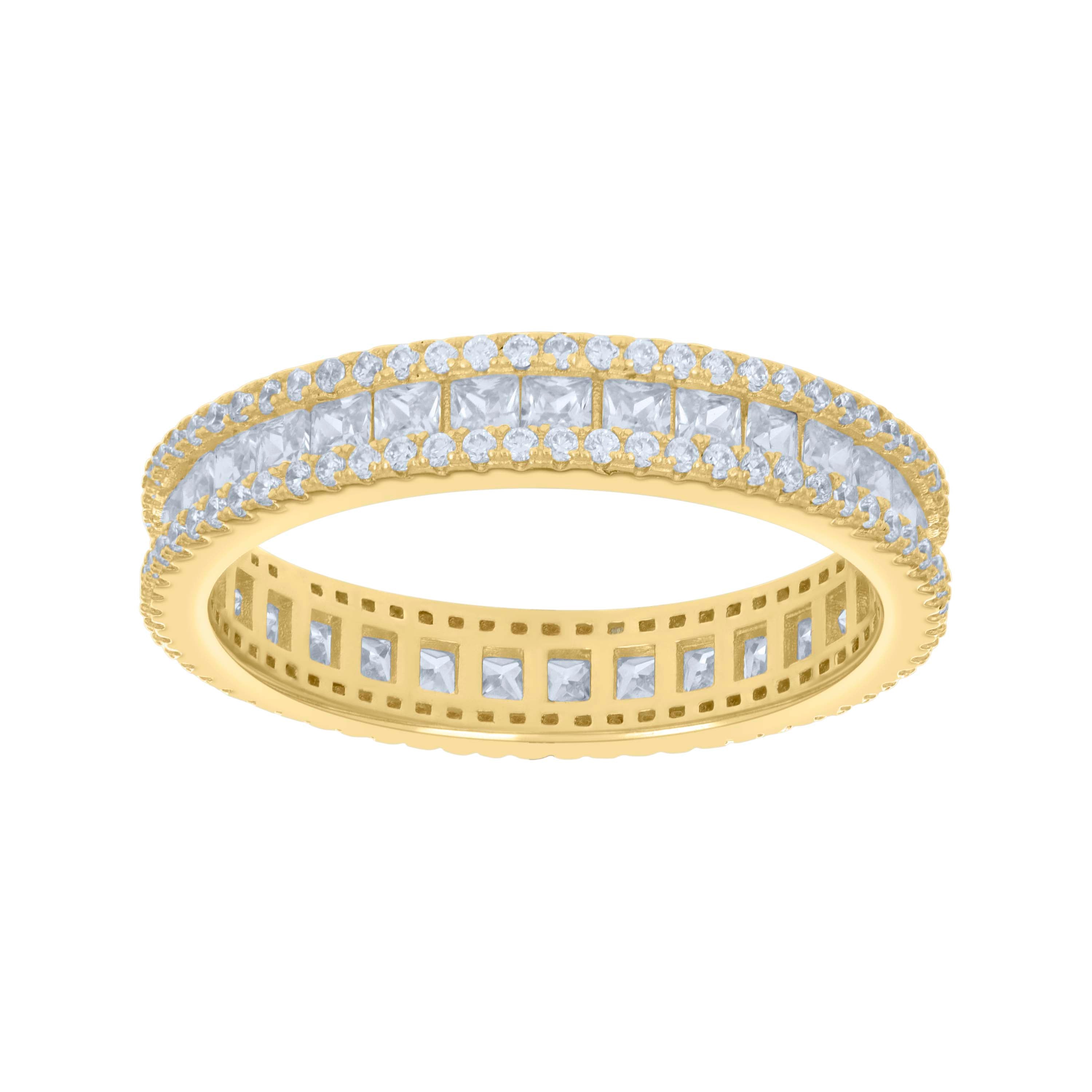925 Sterling Silver Yellow-tone Womens Princess-Cut Round Cubic-Zirconia Eternity Ring Size 6