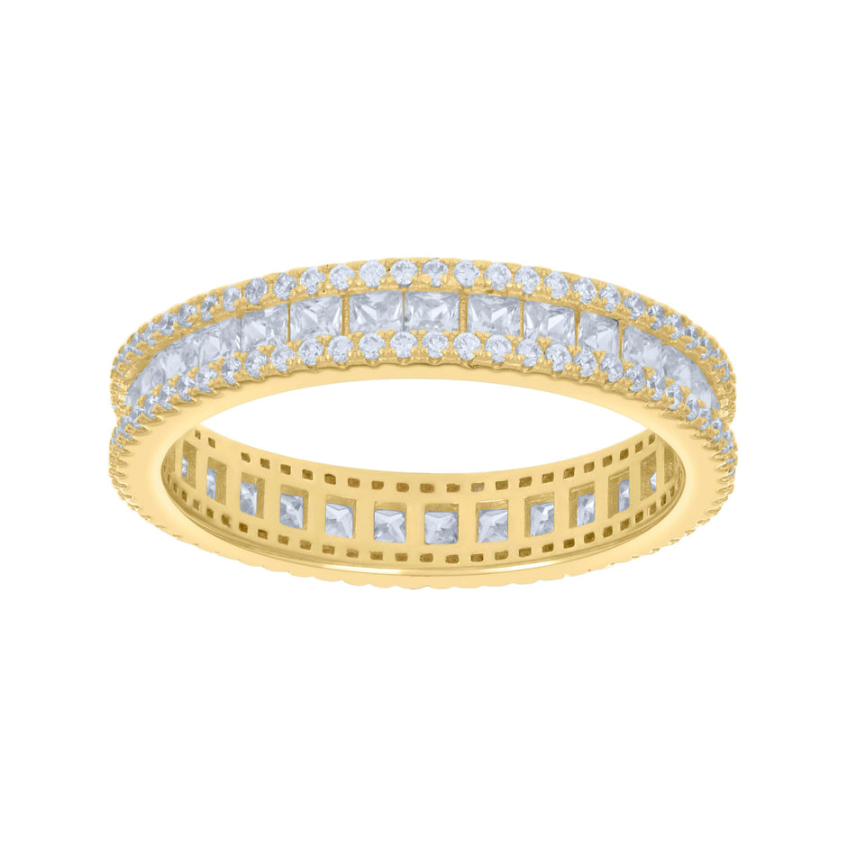 925 Sterling Silver Yellow-tone Womens Princess-Cut Round Cubic-Zirconia Eternity Ring Size 8 - SLV-128554
