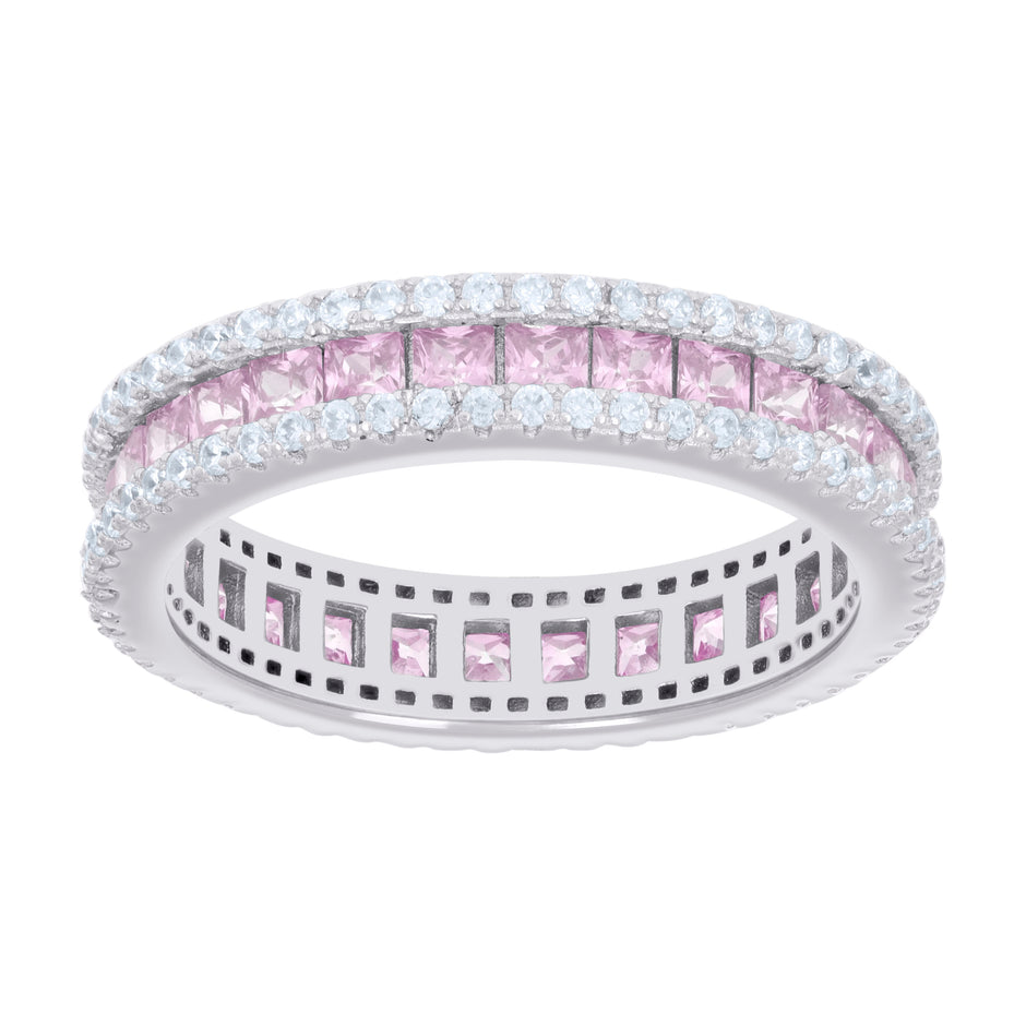 925 Sterling Silver Womens Pink White Princess-cut Round Cubic-Zirconia Eternity Wedding Band Ring Size 8 - SLV-128570