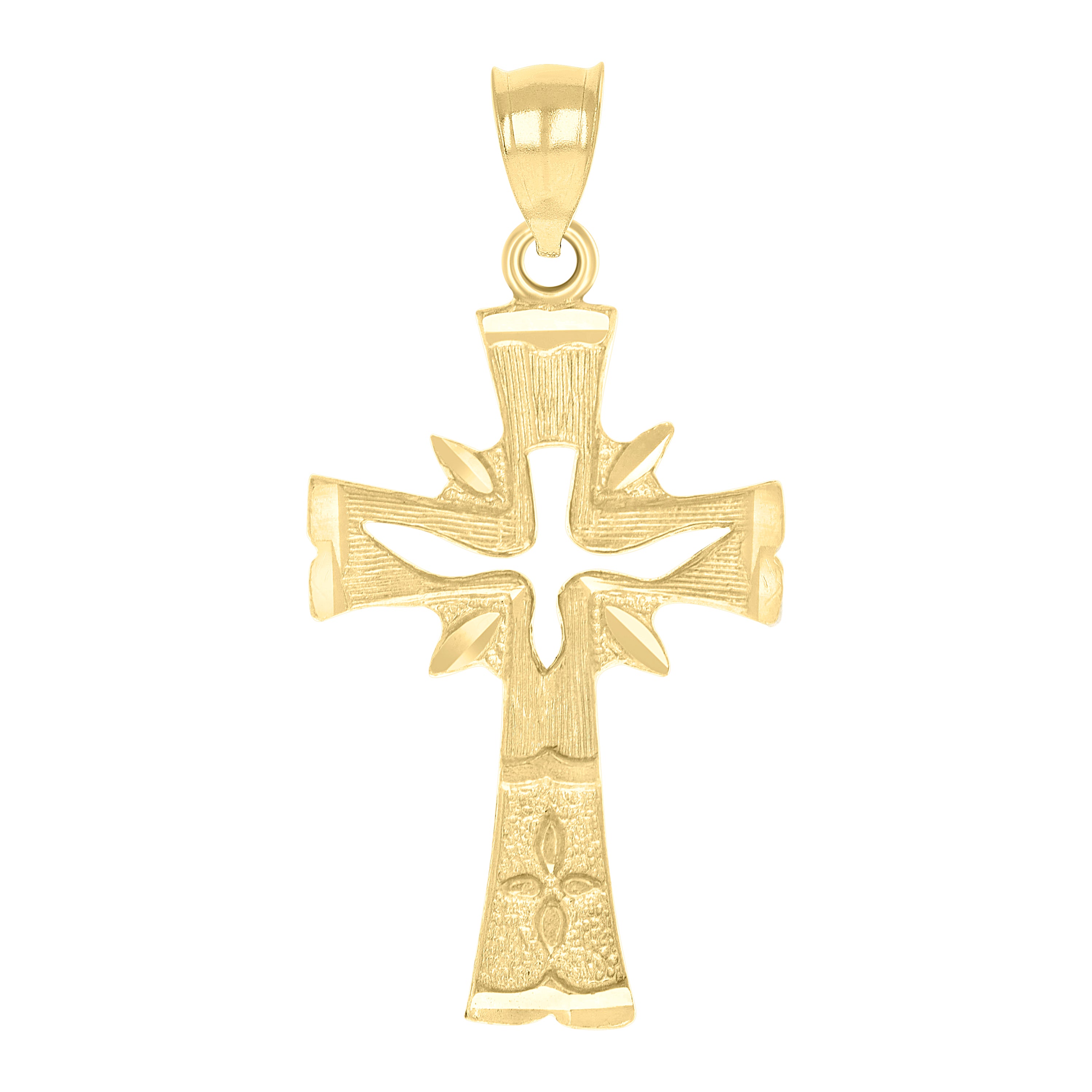 10kt Yellow Gold Unisex Nugget Textured Cross Religious Charm Pendant