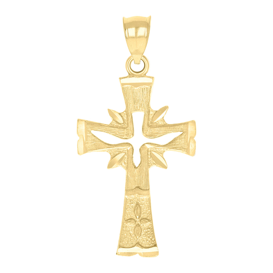 10kt Yellow Gold Unisex Nugget Textured Cross Religious Charm Pendant