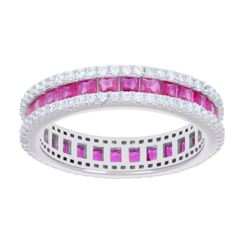 925 Sterling Silver Womens Pink White Princess-cut Round Cubic-Zirconia Eternity Wedding Band Ring Size 6