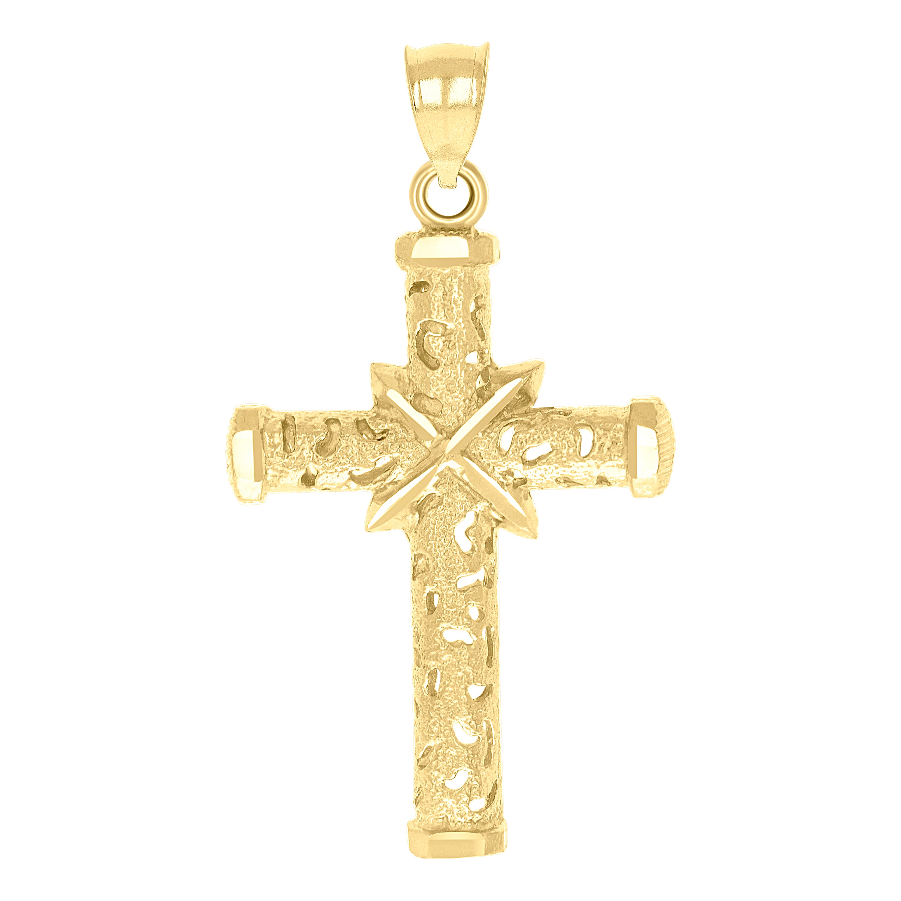 10kt Yellow Gold Unisex Textured Cross Religious Charm Pendant