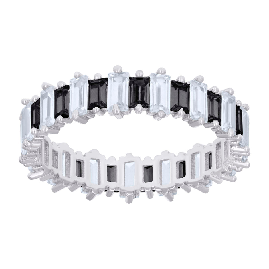 925 Sterling Silver Womens Baguette Black White Cubic-Zirconia Fashion Ring Size 6 