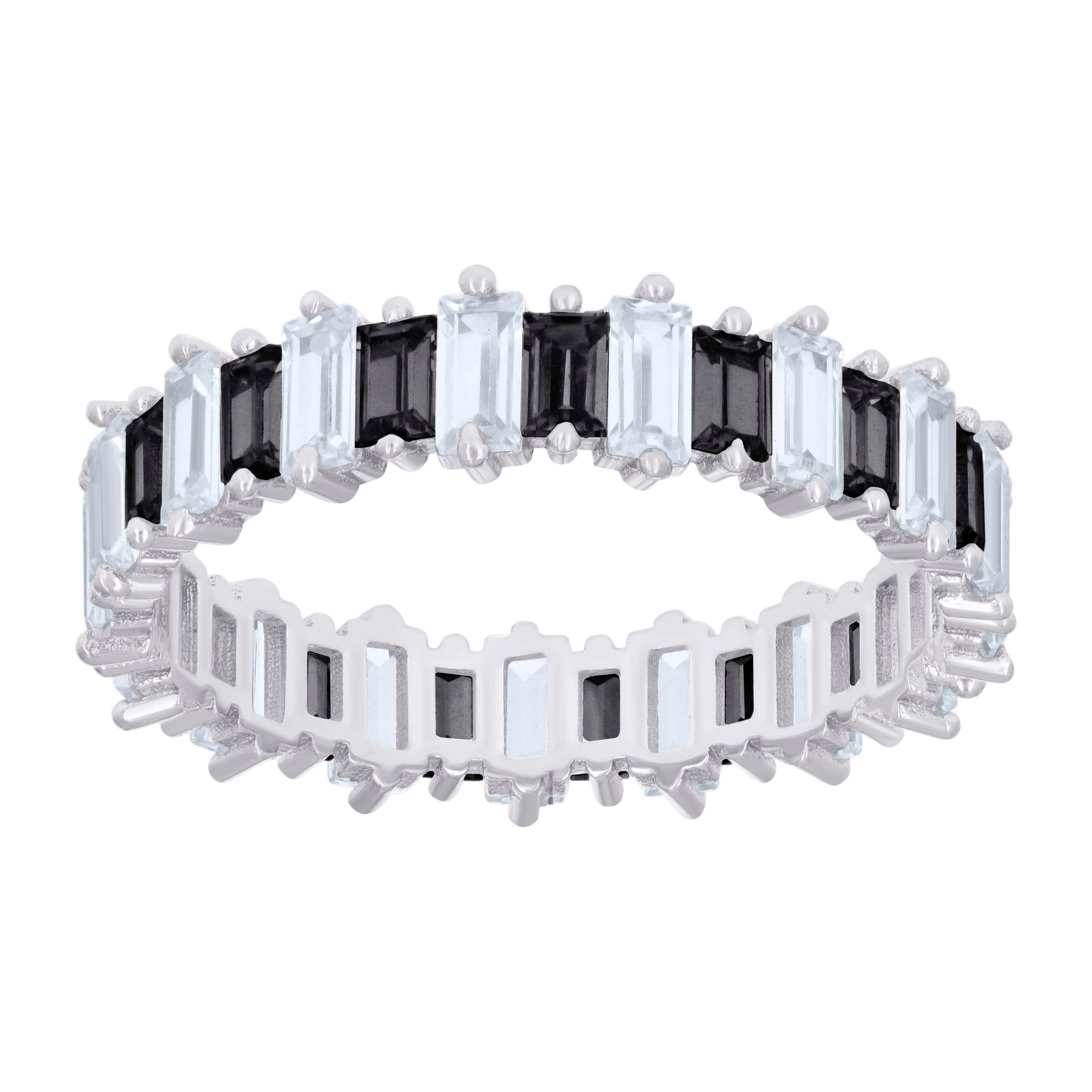 925 Sterling Silver Womens Baguette Black White Cubic-Zirconia Fashion Ring Size 8  - SLV-128719