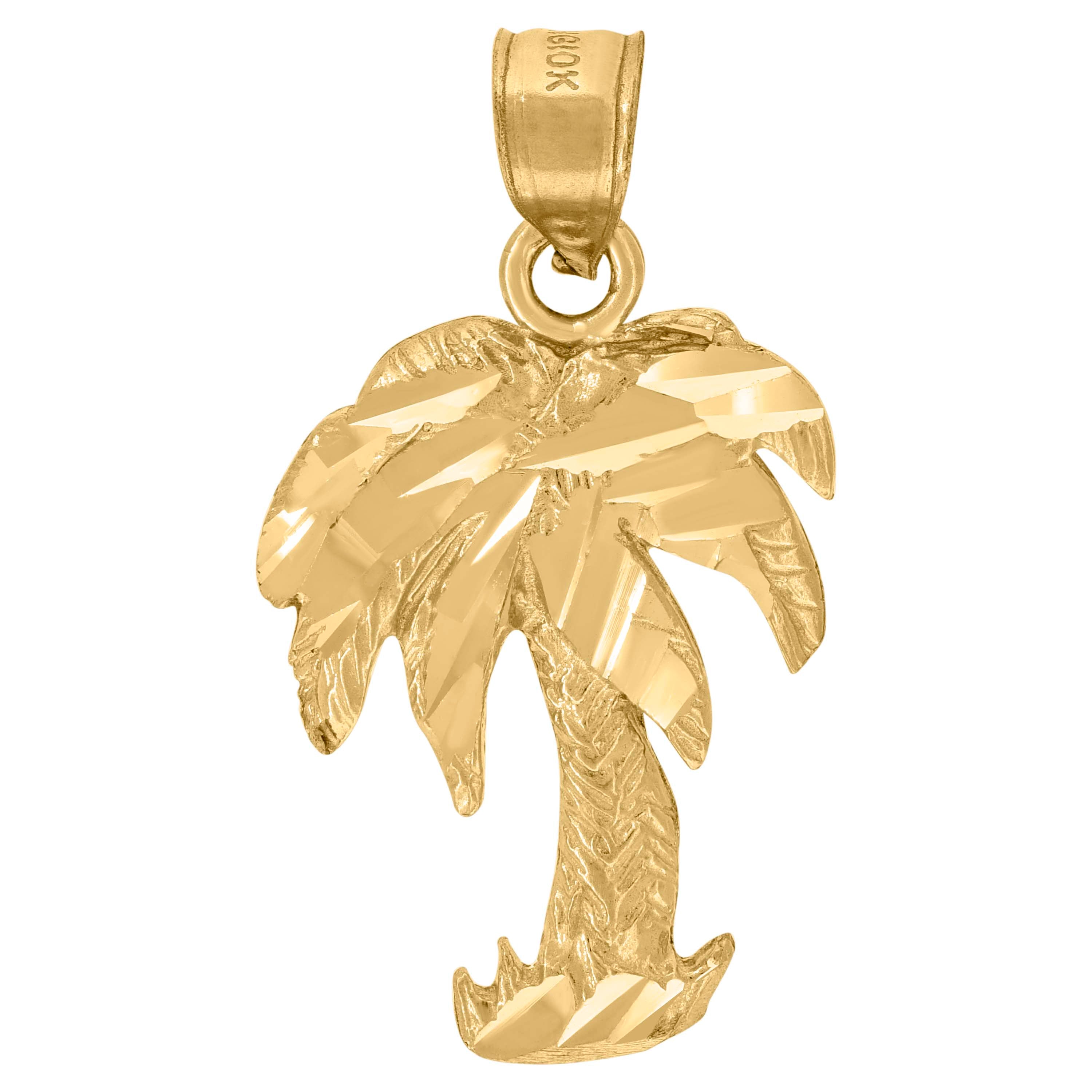 10kt Yellow Gold Diamond-Cut Unisex Palm Tree Charm Pendant