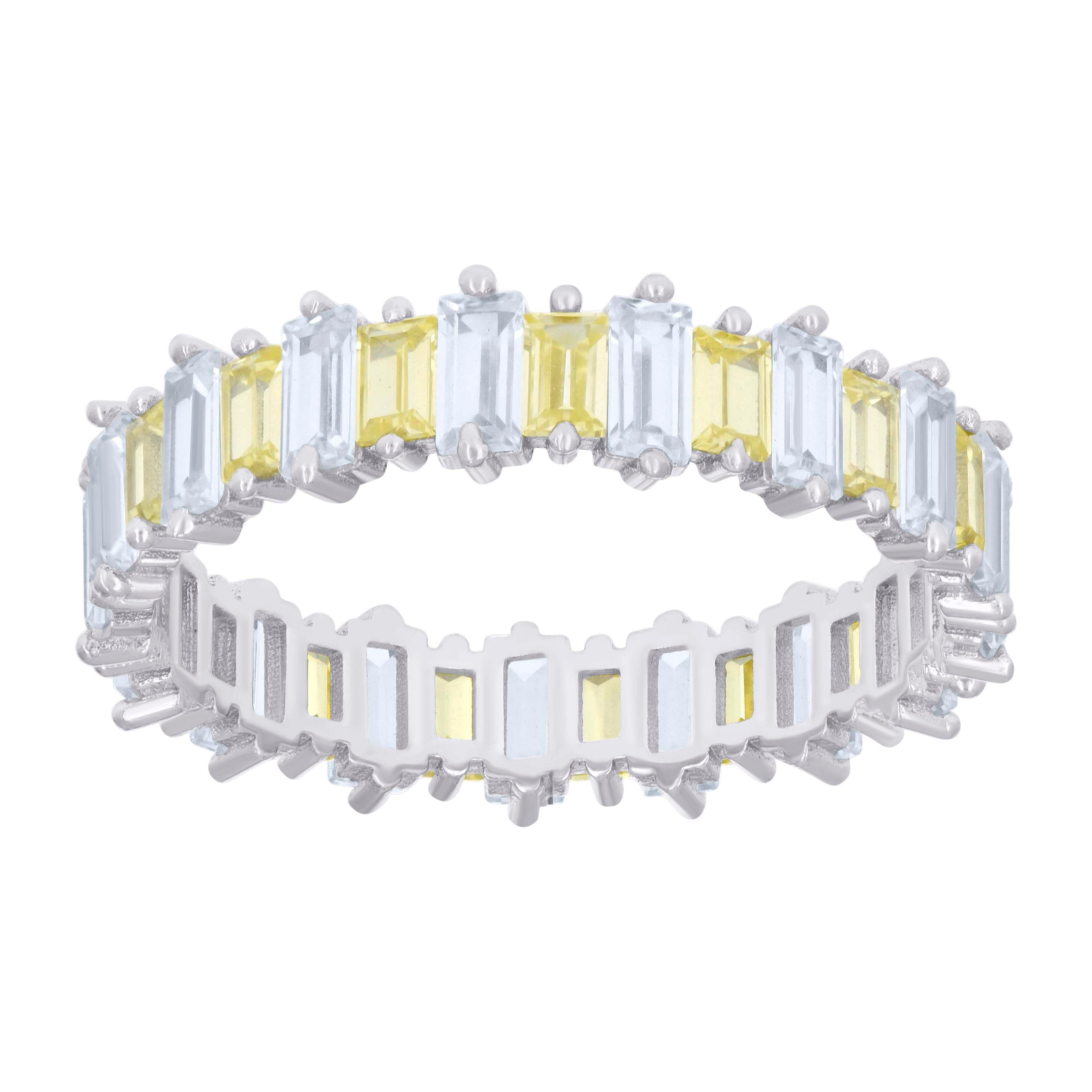 925 Sterling Silver Womens Baguette Yellow White Cubic-Zirconia Fashion Ring Size 9  - SLV-128730