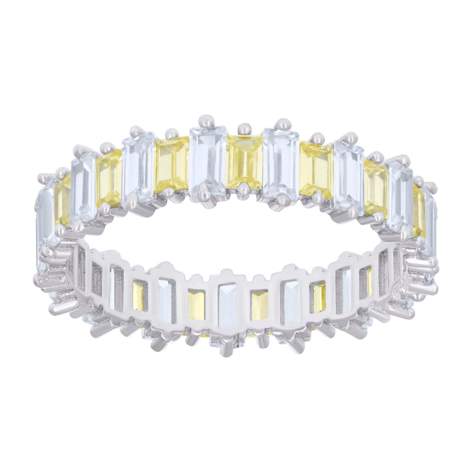 925 Sterling Silver Womens Baguette Yellow White Cubic-Zirconia Fashion Ring Size 9  - SLV-128730