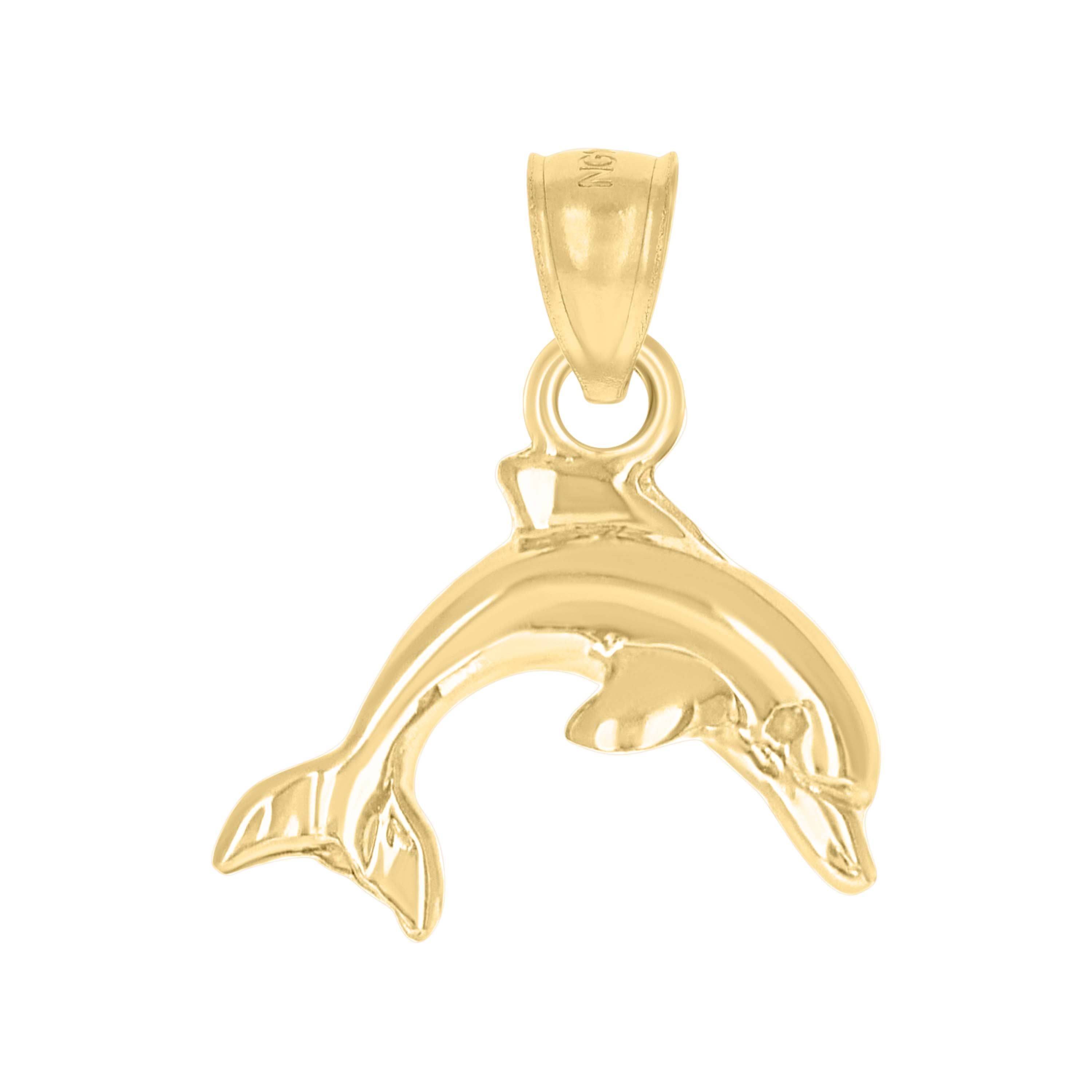 10kt Yellow Gold Unisex Sea Dolphin Animal Charm Pendant