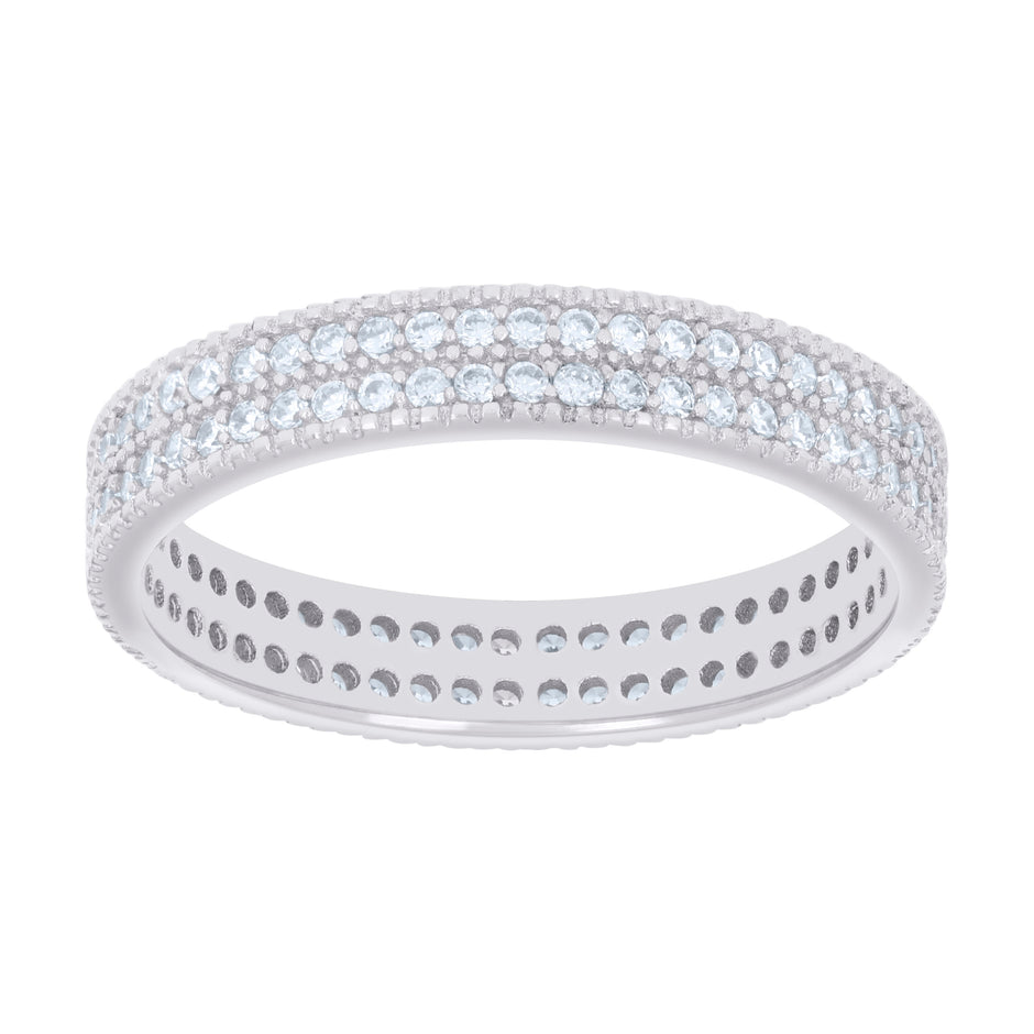 925 Sterling Silver Womens Cubic-Zirconia Double Row CZ Wedding Band Ring Size 6