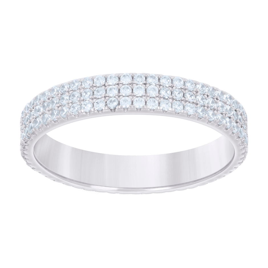 925 Sterling Silver Womens Cubic-Zirconia Triple Row CZ Wedding Band Ring Size 8 - SLV-128772