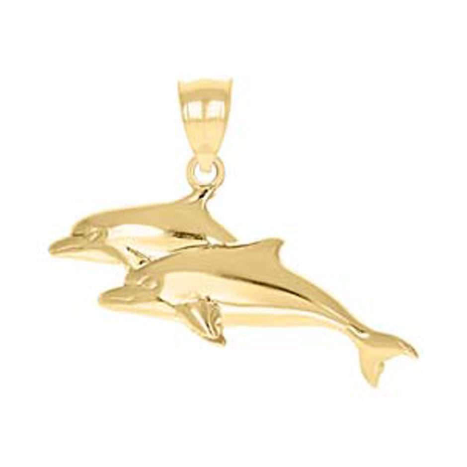10kt Yellow Gold Womens Double Dolphin Animal Charm Pendant