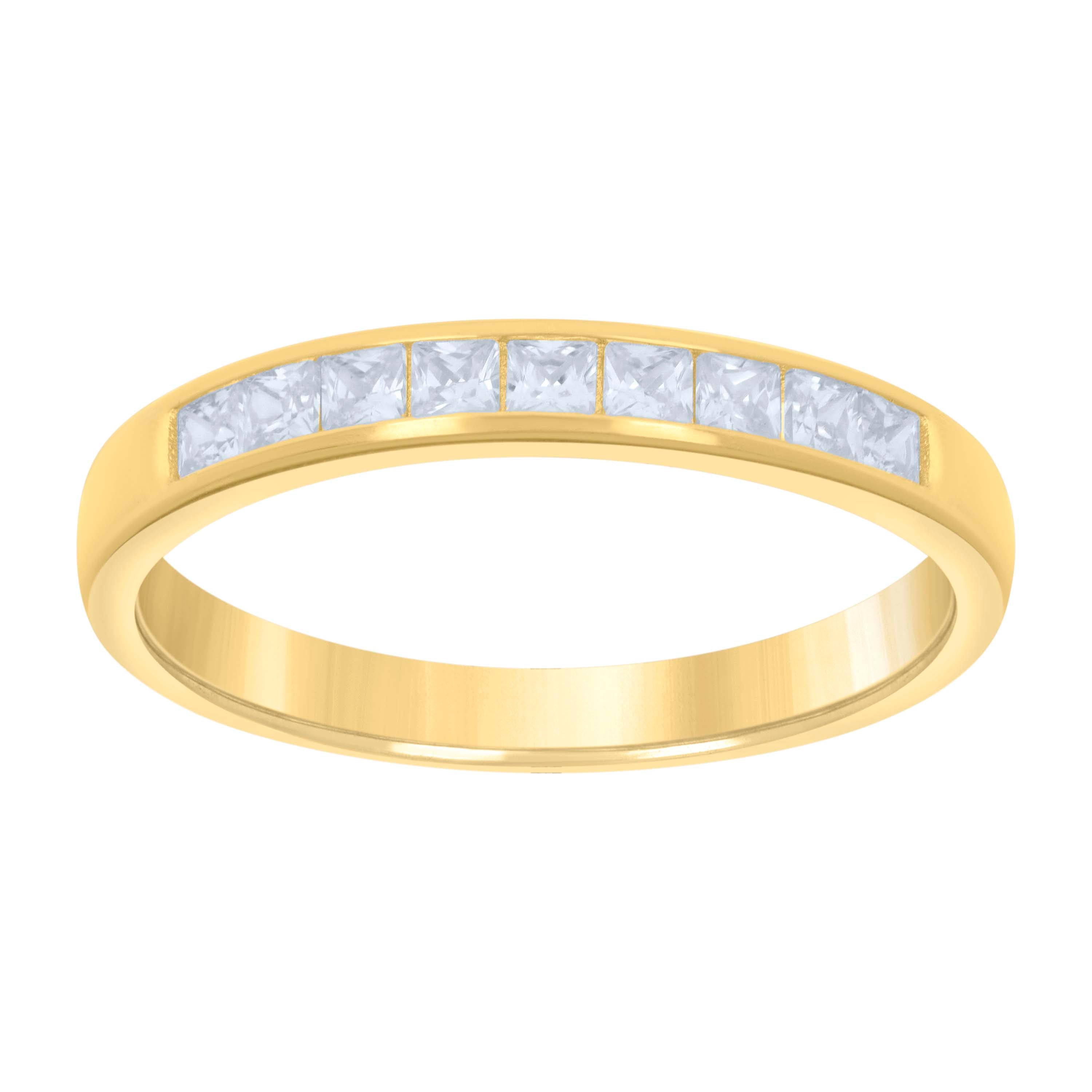925 Sterling Silver Yellow-tone Womens Princess-Cut Cubic-Zirconia Eternity Ring Size 8 - SLV-128797