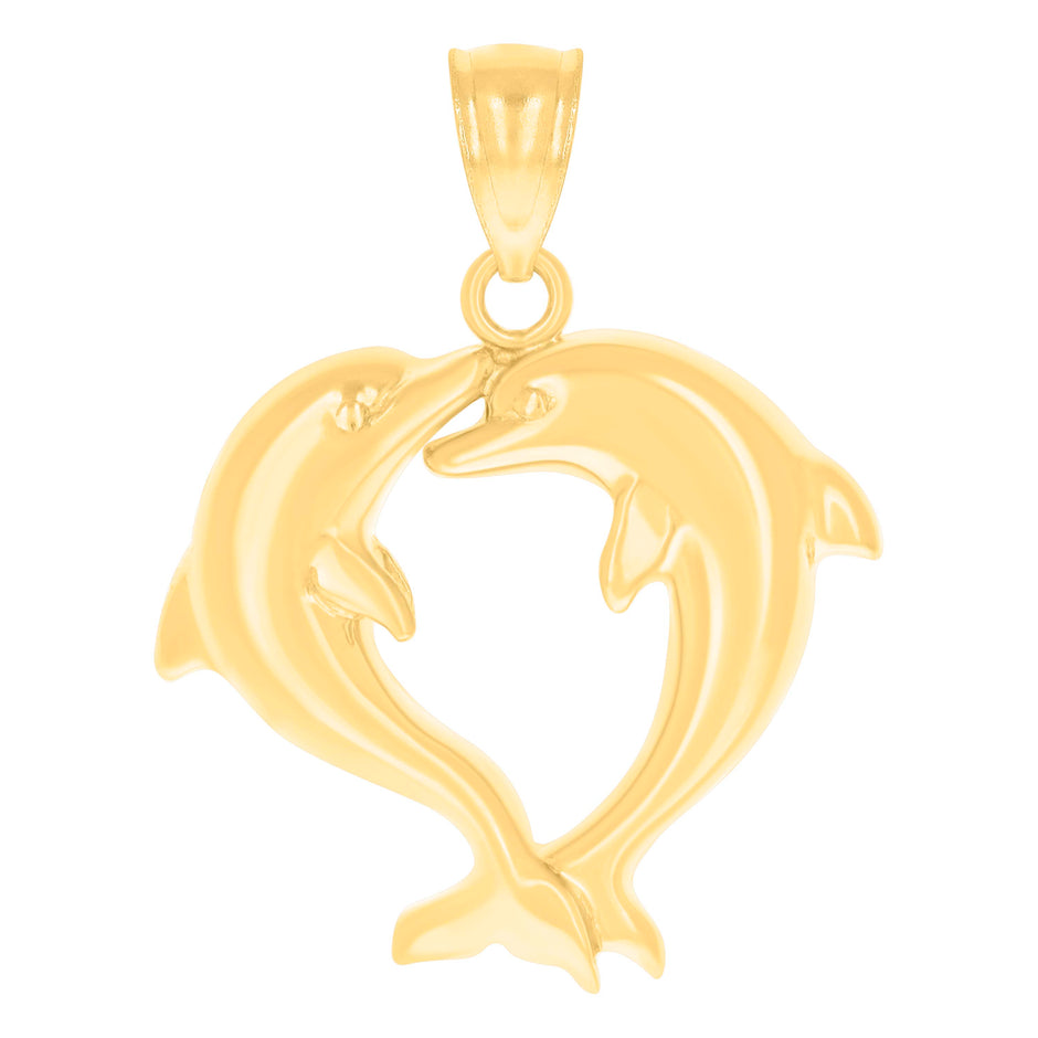 10kt Yellow Gold Womens Double Dolphin Animal Charm Pendant