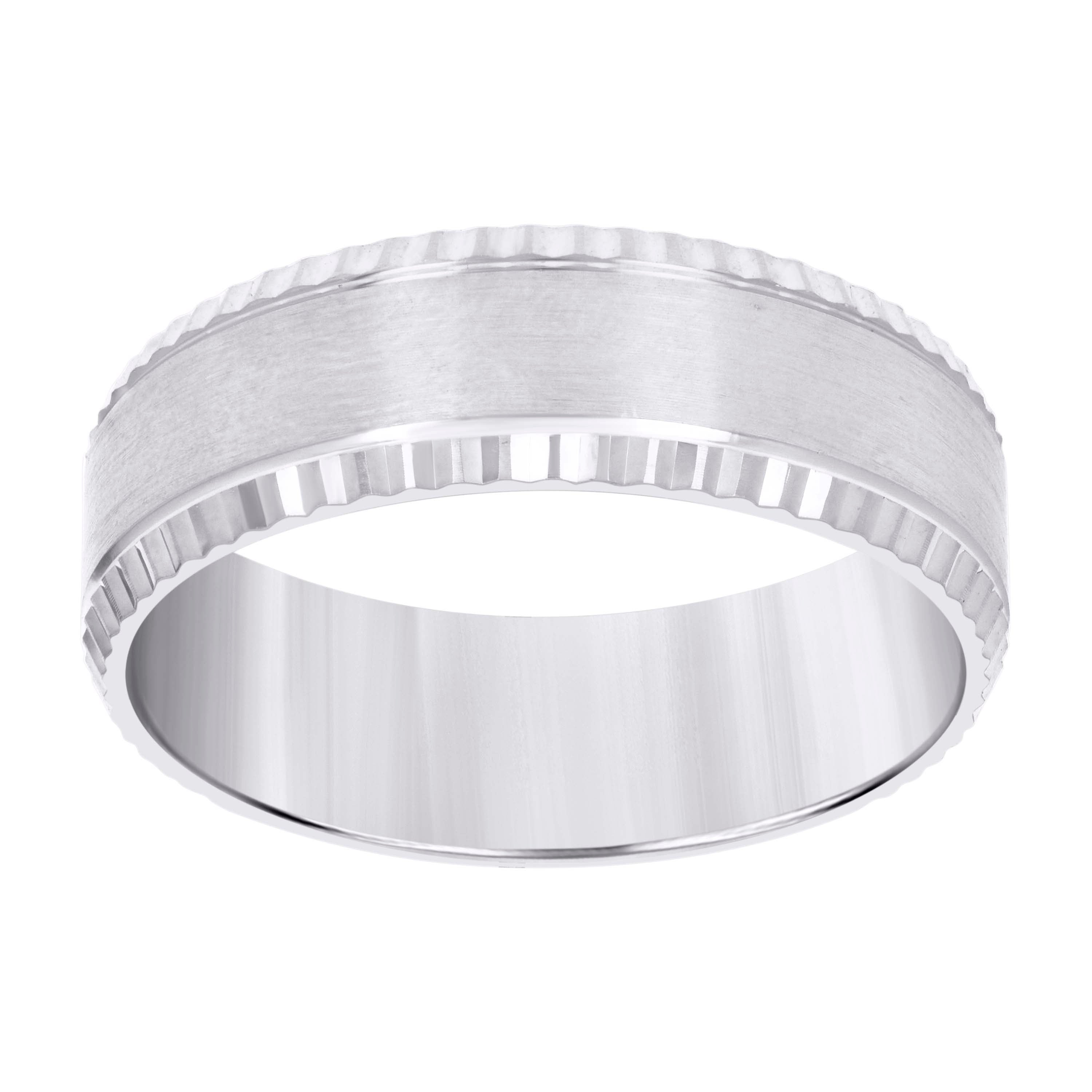 14kt White Gold Mens 8mm Diamond-cut Wedding Band Ring Size 8 - SLV-128877