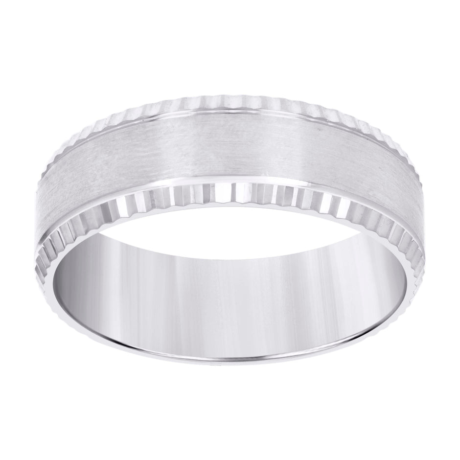14kt White Gold Mens 8mm Diamond-cut Wedding Band Ring Size 8 - SLV-128877