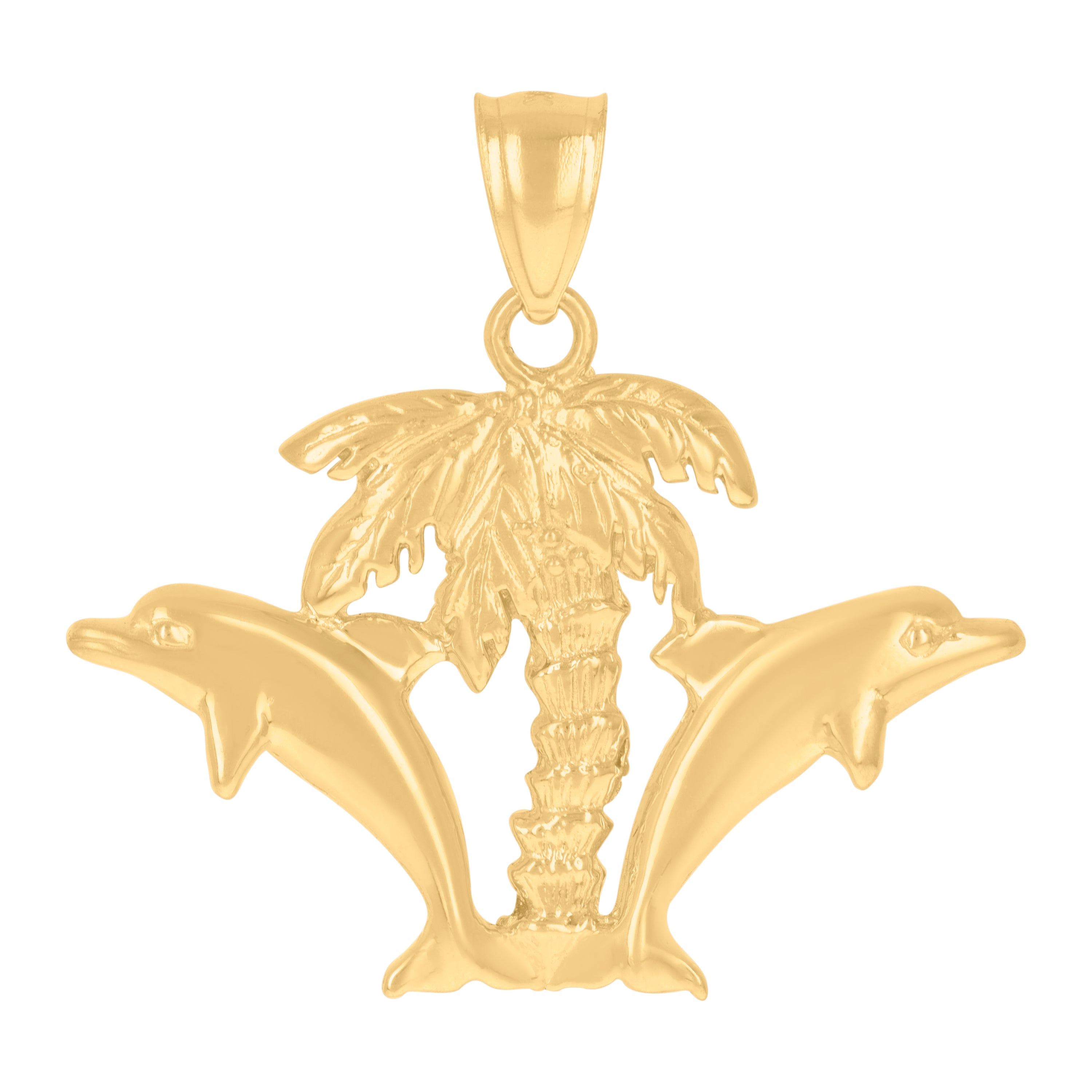 10kt Yellow Gold Womens Hawaiian Palm Tree Double Dolphin Animal Charm Pendant