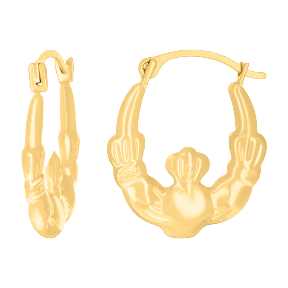 14Kt Yellow Gold Womens Claddagh Hoop Earrings