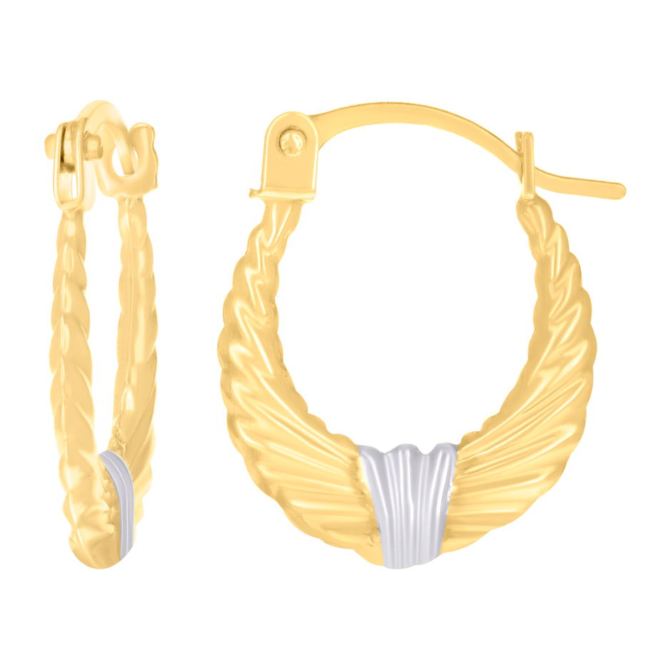 14Kt Two-tone Gold Womens Tapered Hoop Earrings