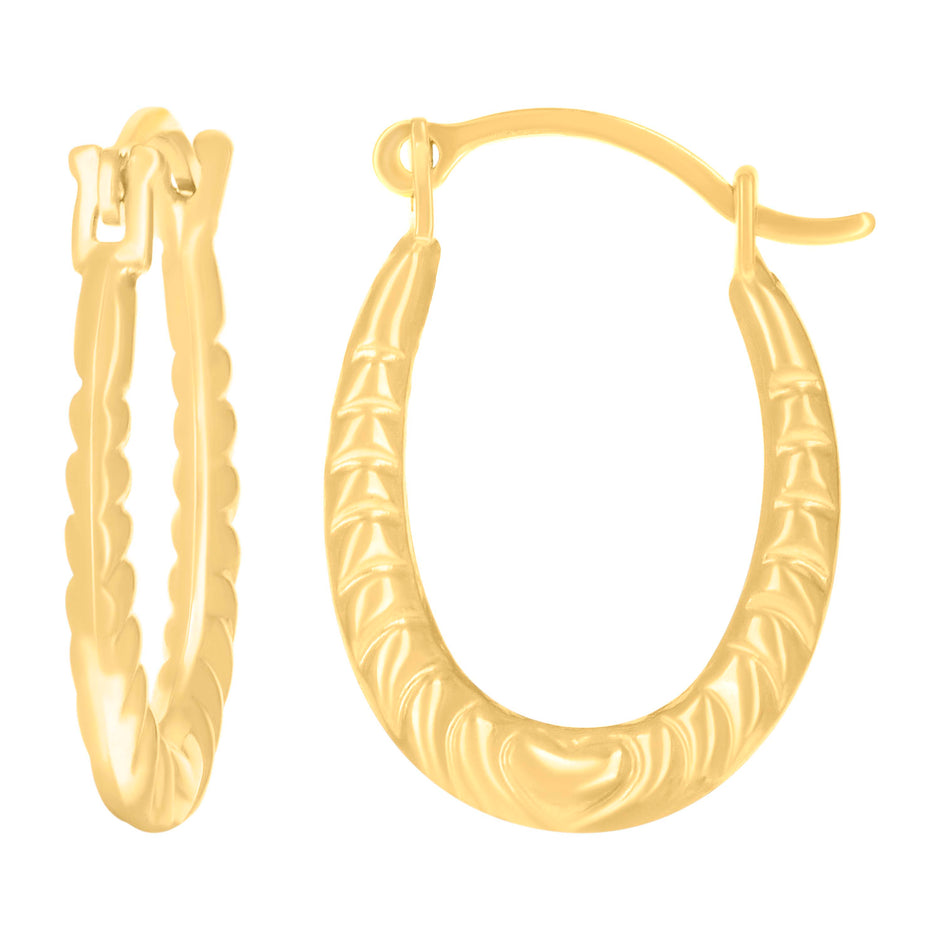 14Kt Yellow Gold Womens Heart Oval Hoop Earrings