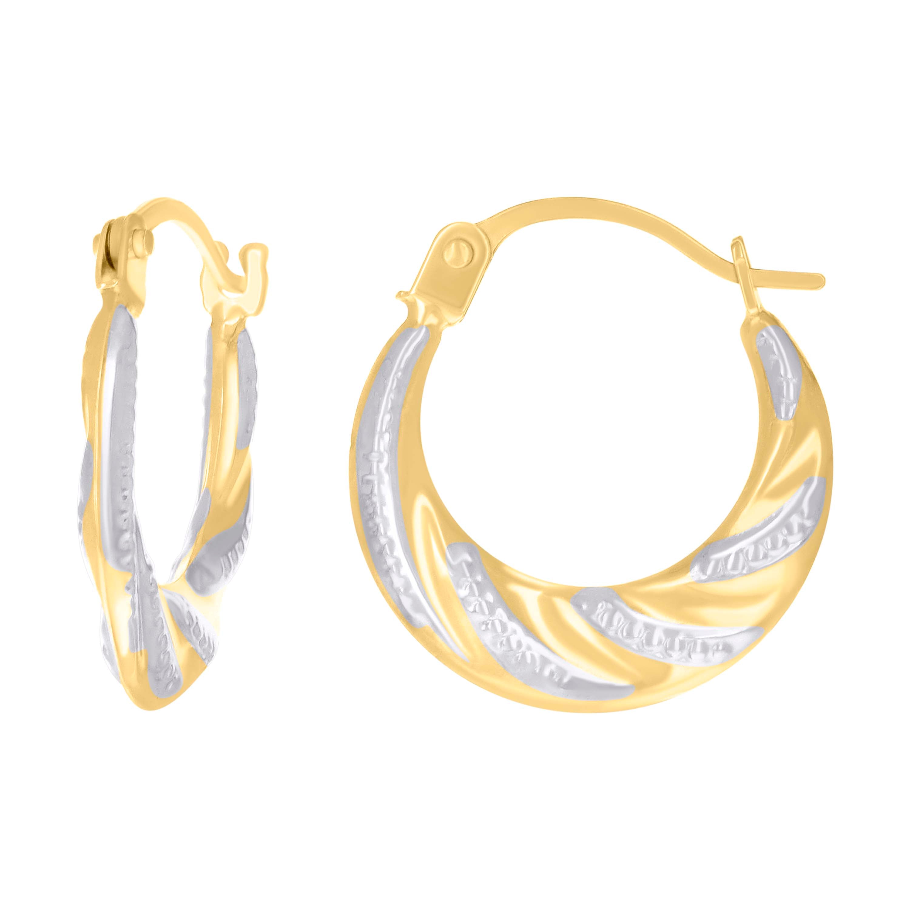 14Kt Two-tone Gold Womens Twisted Fashion Hoop Earrings