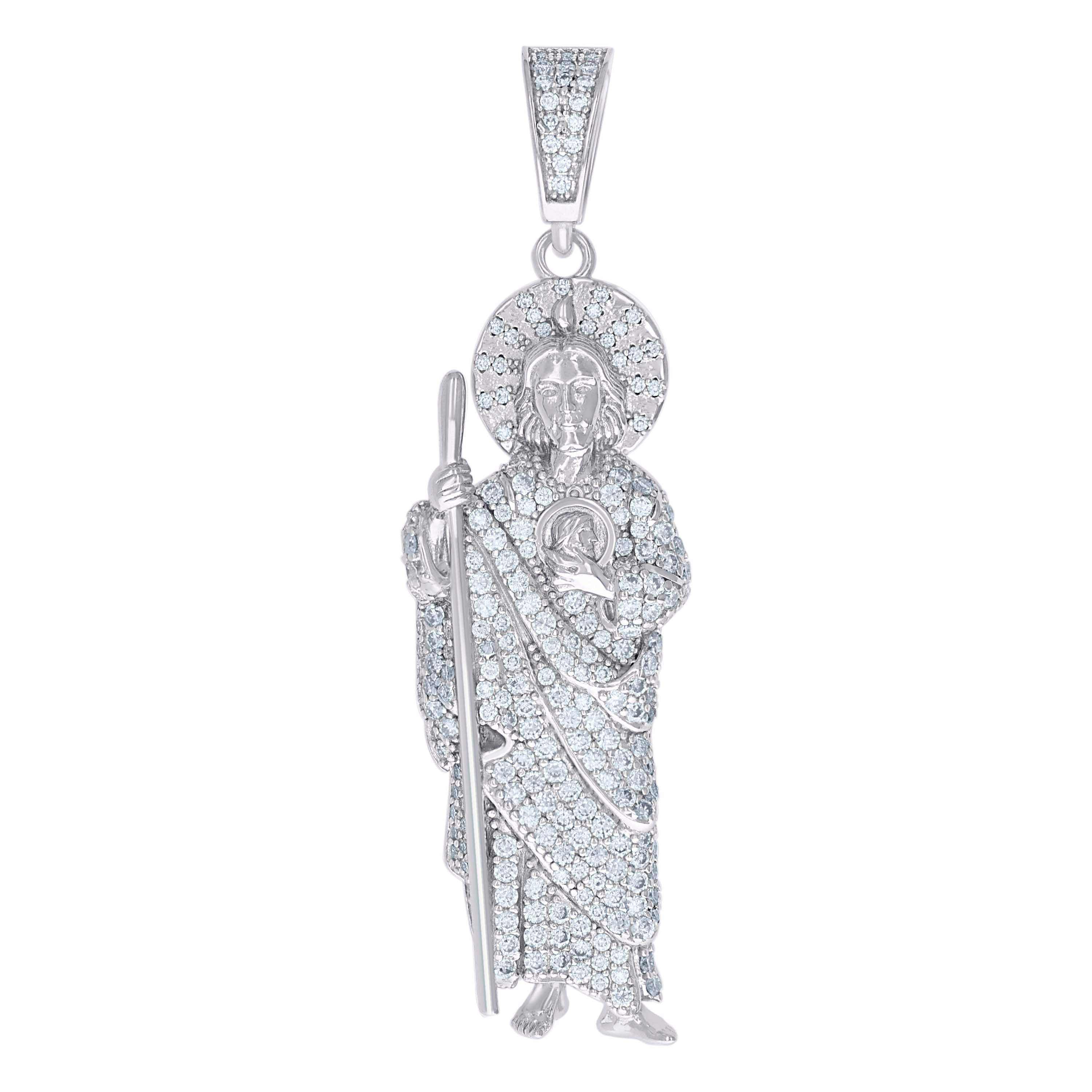 925 Sterling Silver Mens 3.38ct Moissanite St. Jude Religious Charm Pendant