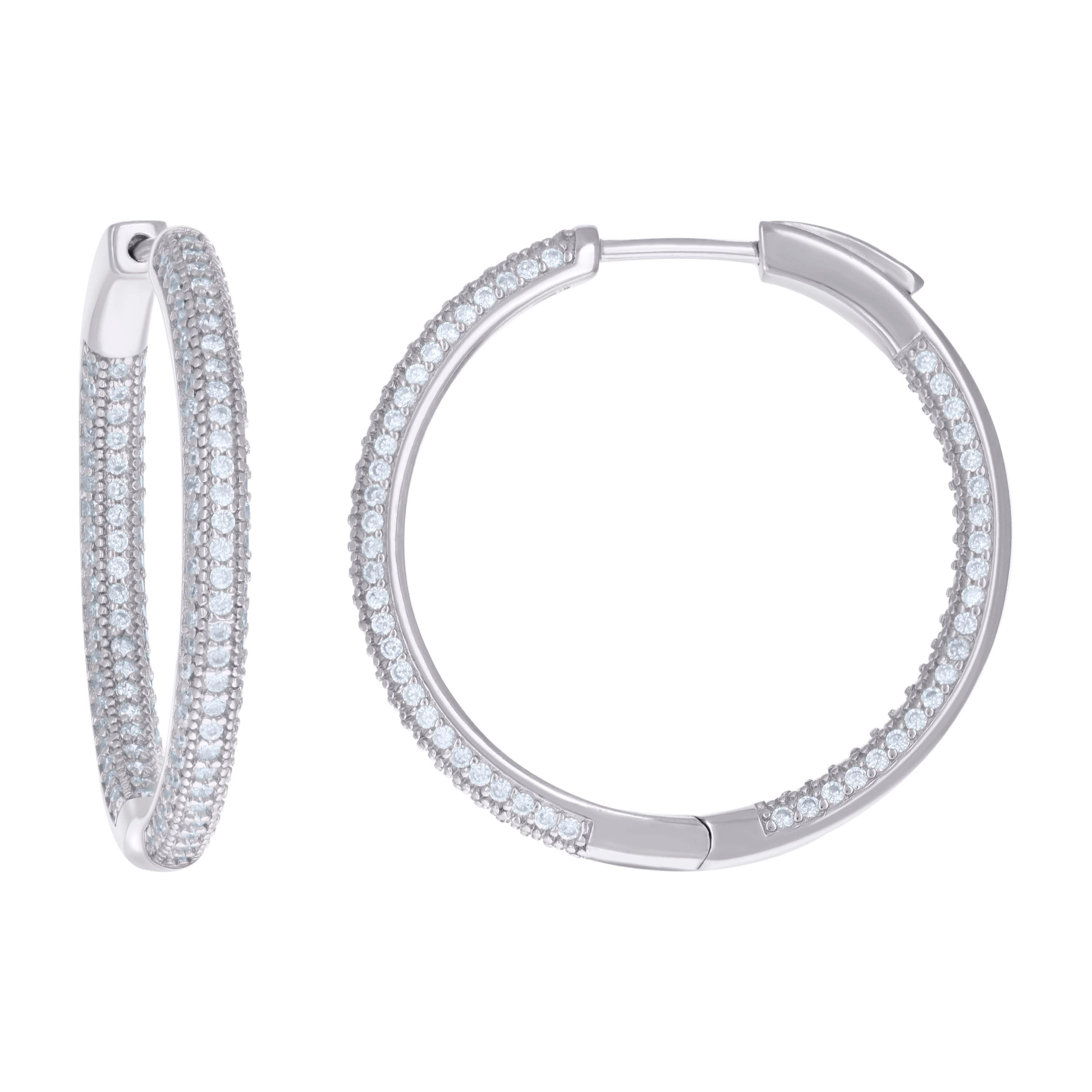 925 Sterling Silver Womens Cubic Zirconia Hoop Earrings 3mm X 25mm