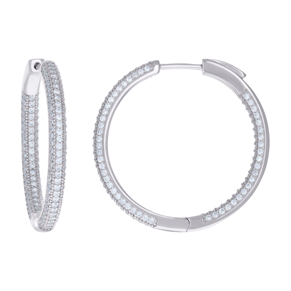 925 Sterling Silver Womens Cubic Zirconia Hoop Earrings 3mm X 30mm - SLV-129210