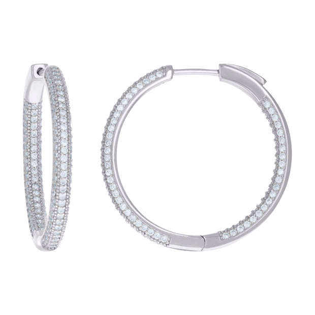 925 Sterling Silver Womens Cubic Zirconia Hoop Earrings 3mm X 30mm - SLV-129210