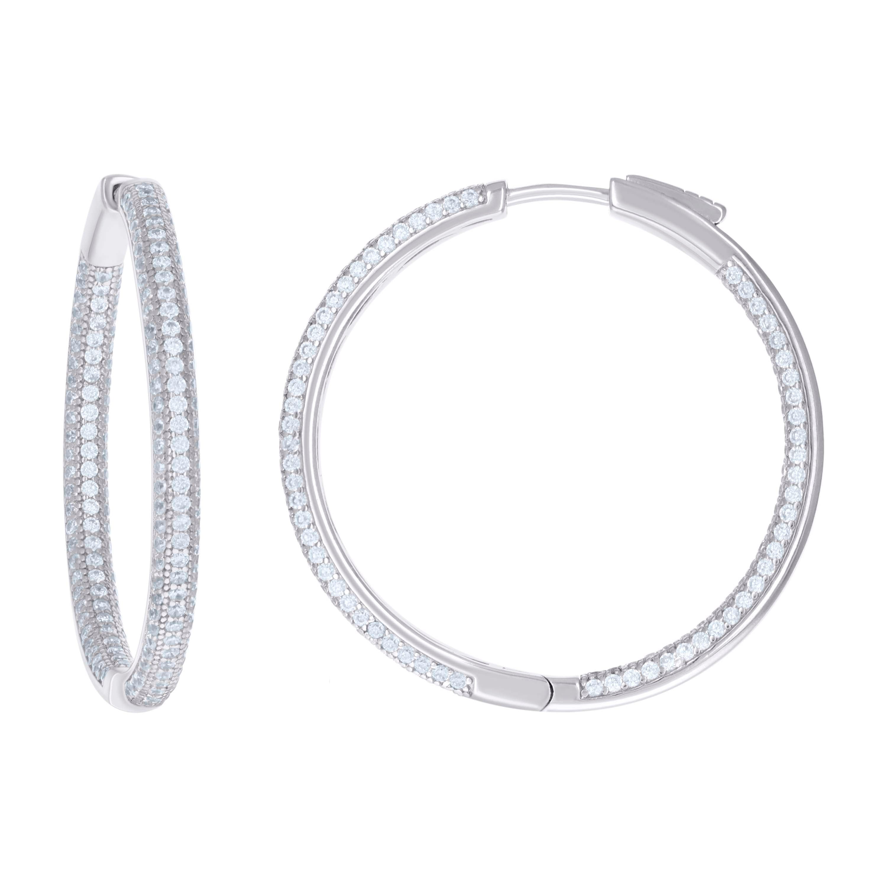 925 Sterling Silver Womens Cubic Zirconia Hoop Earrings 3mm X 35mm - SLV-129211