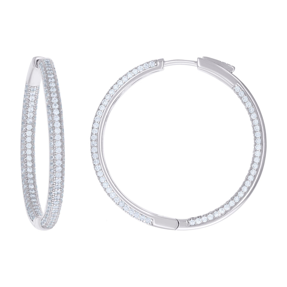 925 Sterling Silver Womens Cubic Zirconia Hoop Earrings 3mm X 35mm - SLV-129211