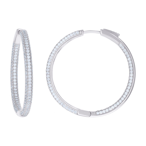 925 Sterling Silver Womens Cubic Zirconia Hoop Earrings 3mm X 35mm - SLV-129211