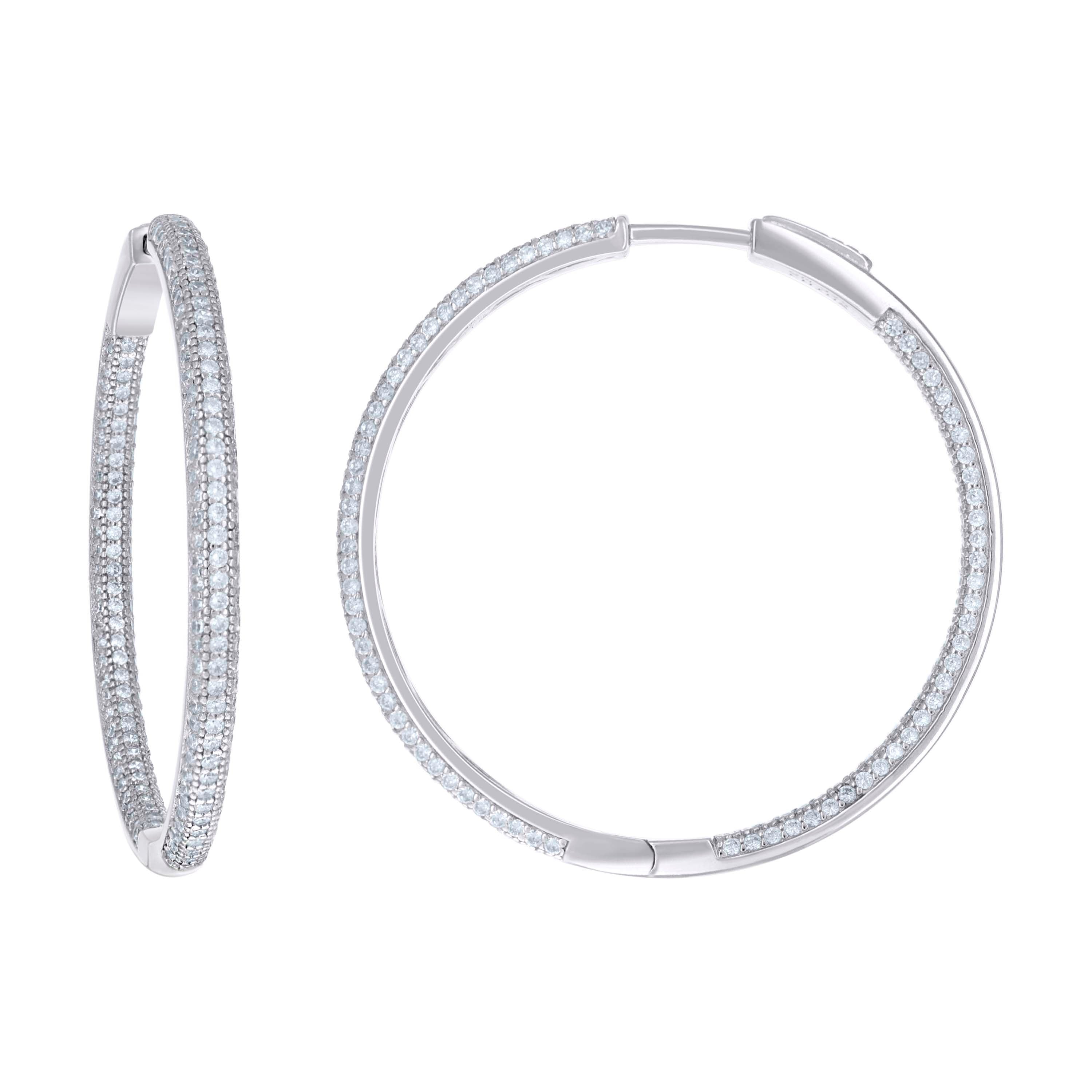 925 Sterling Silver Womens Cubic Zirconia Hoop Earrings 3mm X 40mm - SLV-129212