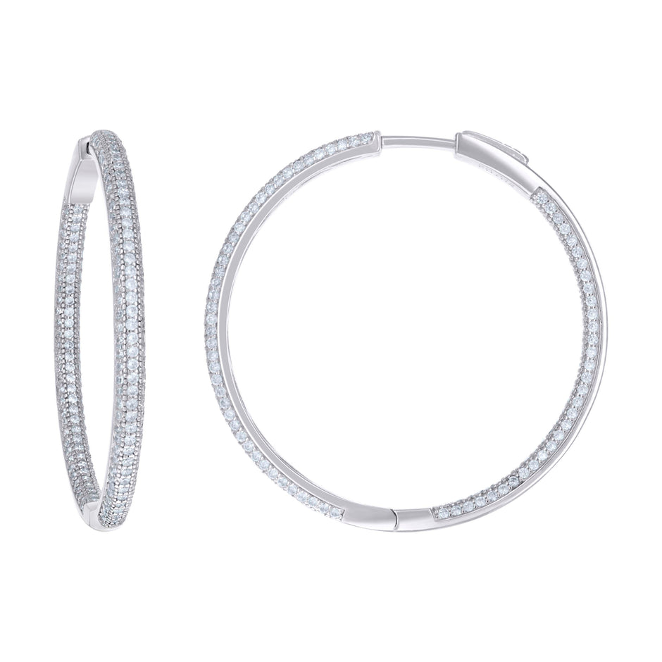 925 Sterling Silver Womens Cubic Zirconia Hoop Earrings 3mm X 40mm - SLV-129212
