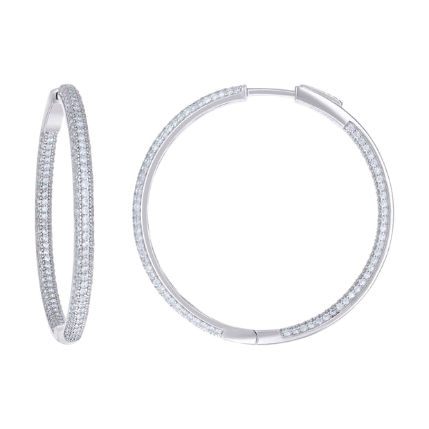 925 Sterling Silver Womens Cubic Zirconia Hoop Earrings 3mm X 40mm - SLV-129212
