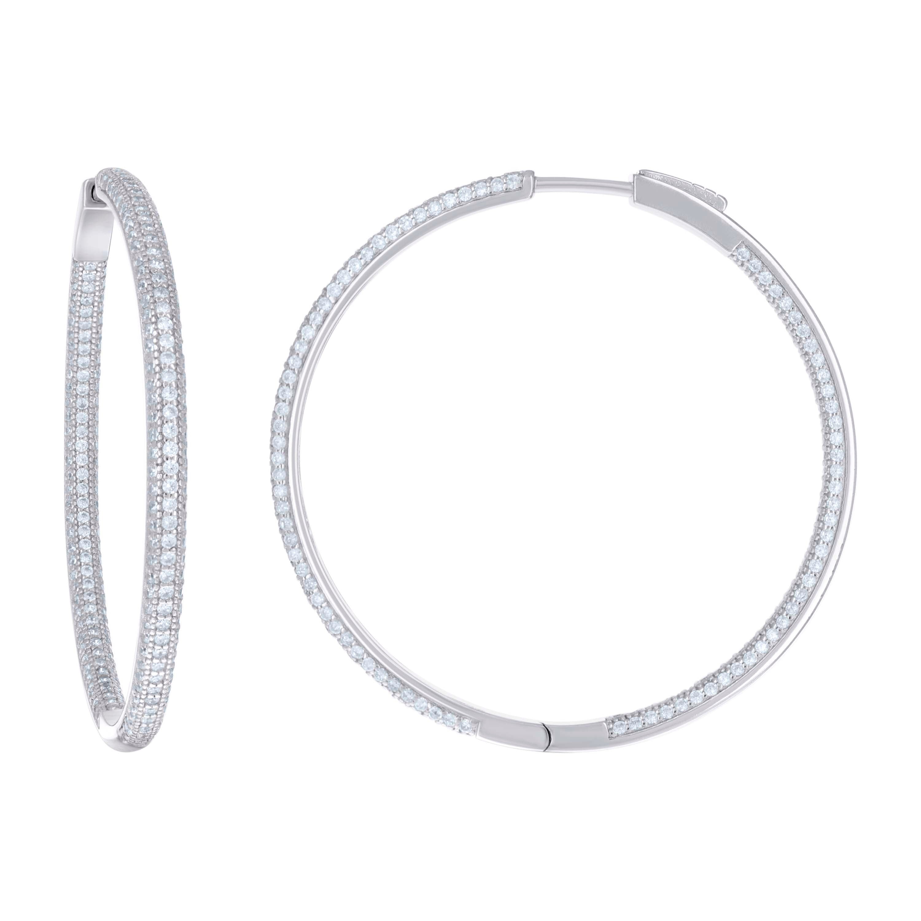 925 Sterling Silver Womens Cubic Zirconia Hoop Earrings 3mm X 45mm - SLV-129213
