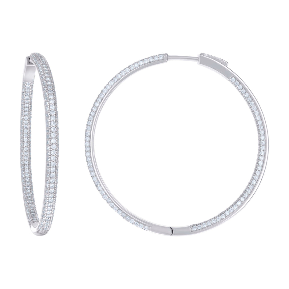 925 Sterling Silver Womens Cubic Zirconia Hoop Earrings 3mm X 45mm - SLV-129213